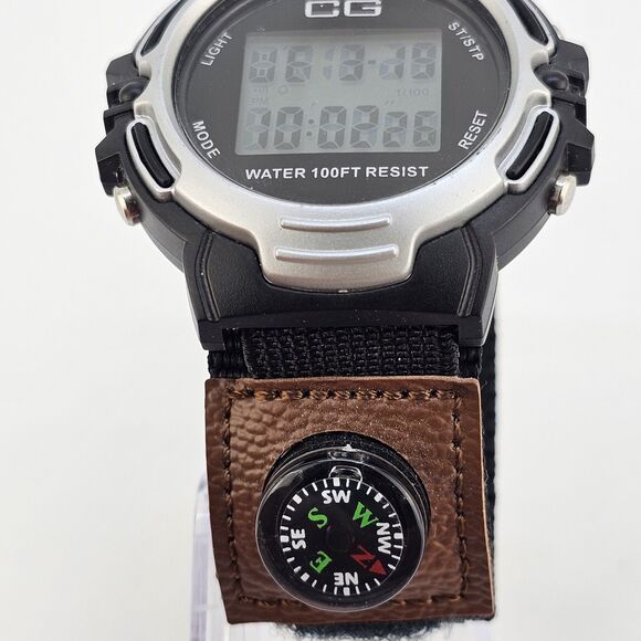 CG Digital Watch 45MM Black Gray Case Black Brown Nylon Band Compass New Battery - Picture 7 of 14